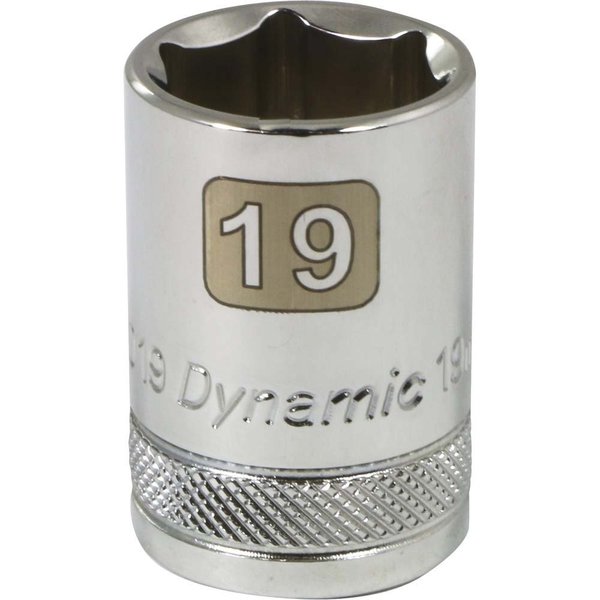 Dynamic Tools 1/2" Drive 6 Point Metric, 19mm Standard Length, Chrome Socket D016019